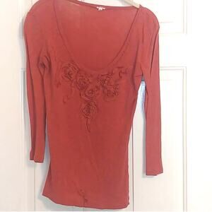 J. Crew Silk Accented Pullover Crew Top XS Burnt Orange